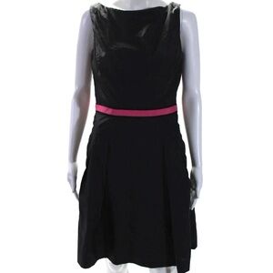 Milly of NY Black Midi Fit & Flare Dress with Pink Ribbon Accent GUC Size 8